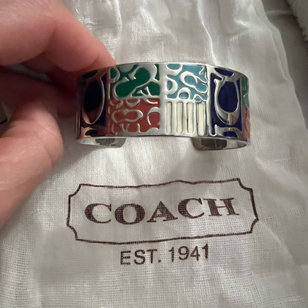 Coach Silver Hampton Signature C Bangle Vibrant Enamel Women’s Cuff Bracelet Y2K